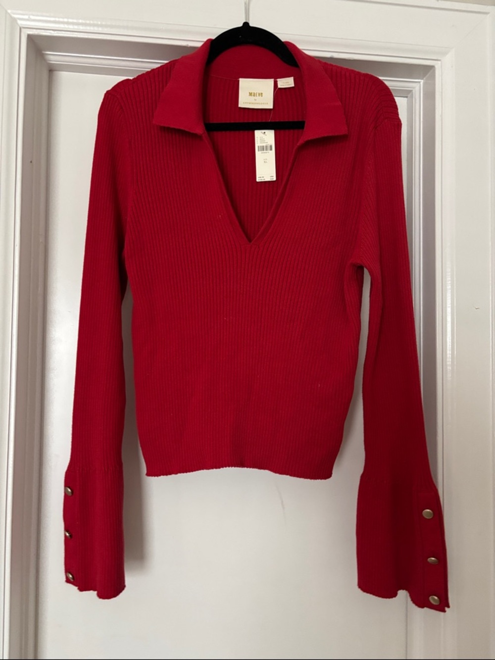 Maeve NWT Red Ribbed Collar Sweater from Anthropologie